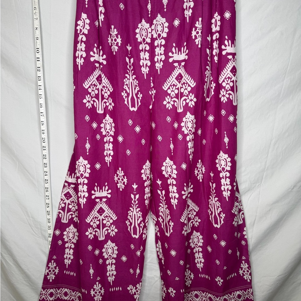 Kaktus Magenta and White Patterned Wide Leg Pants with POCKETS